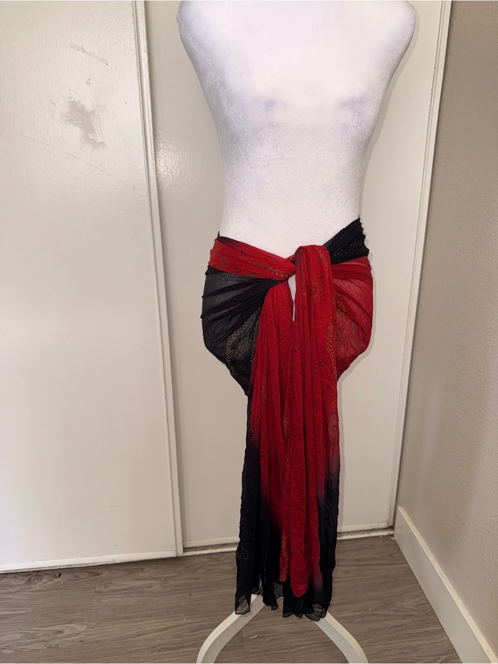 Red and Black Sheer scarf Wrap